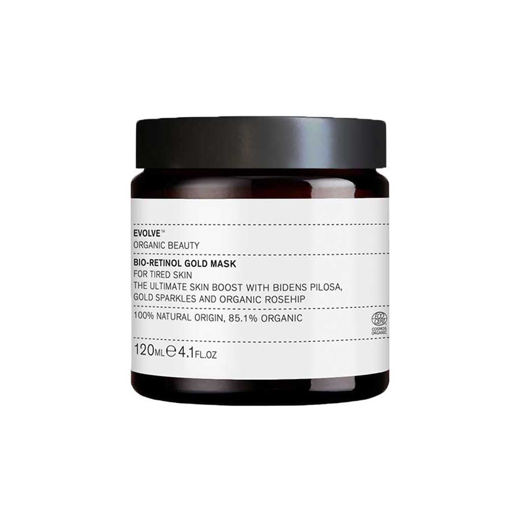 bio-retinol gold mask nourishing face mask from evolve organic beauty in amber glass jar supersize