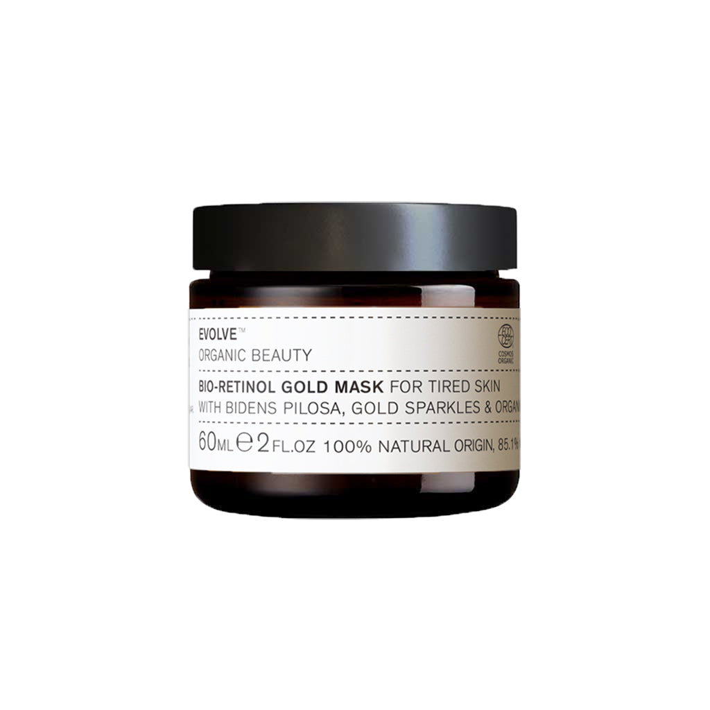 bio-retinol gold mask nourishing face mask from evolve organic beauty in amber glass jar