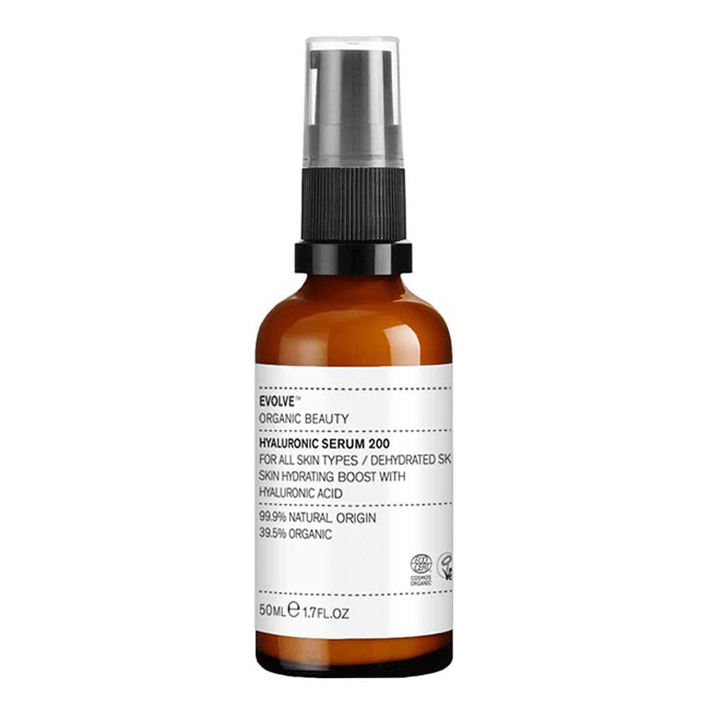 Hyaluronic serum 200 super size hyaluronic acid serum from evolve organic beauty in amber glass bottle