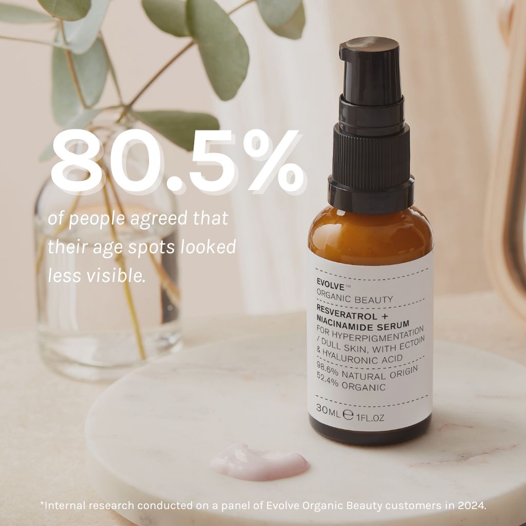 evolve organic beauty resveratrol + niacinamide serm 80.5% of people agreed that their age spots looked less visible