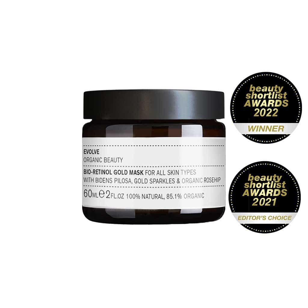 bio-retinol gold mask nourishing face mask from evolve organic beauty in amber glass jar